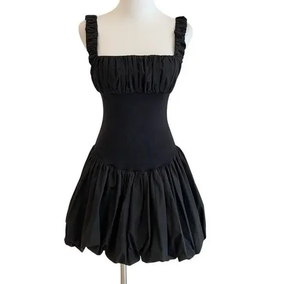 helsa rib mix puffy mini dress Helsa Rib Mix Puffy Mini Dress Black Small